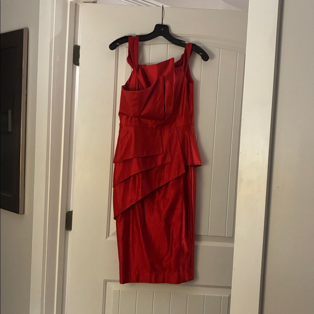 Black Halo EVE by Laurel Berman Red Tiered Peplum Cocktail Dress - Picture 5 of 5